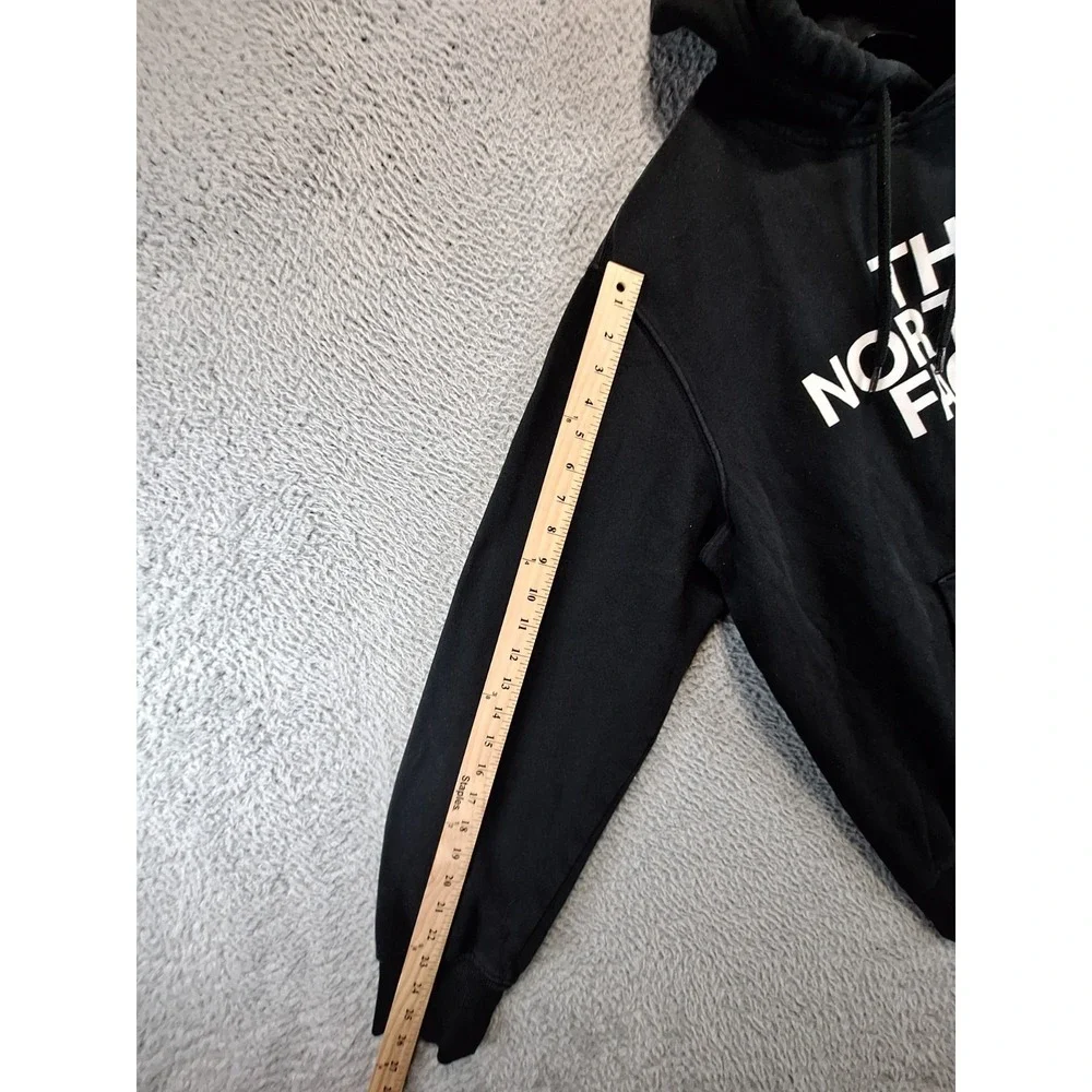 The North Face Hoodie Men Large Black Fleece Lined Hiking Spell Out Logo Outdoor